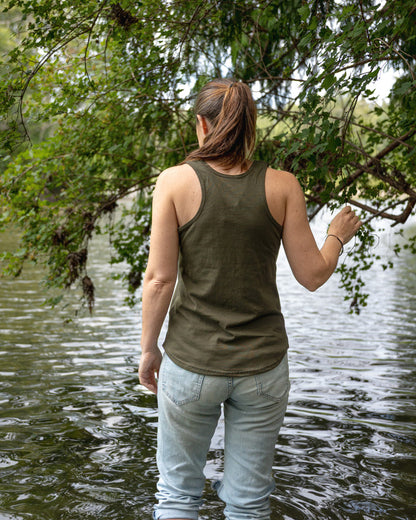 Women's Racerback 100% Organic Cotton Tank Top- Blank Apparel - Olive