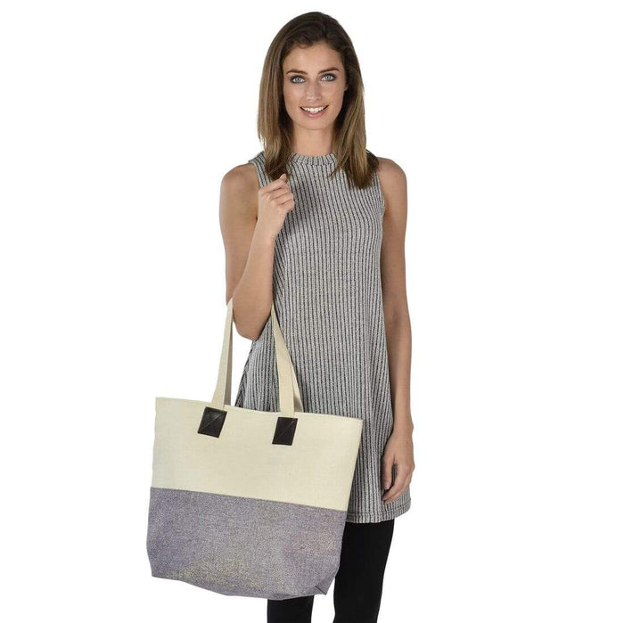 Womens Shimmer Canvas Beach Shoulder Shopping Bag Tote