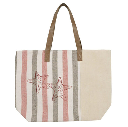 Womens Starfish Canvas Beach Shoulder Bag Shopping Tote Red