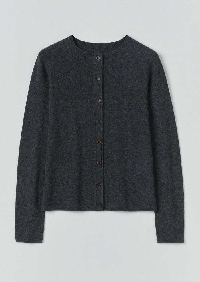 Wool Cashmere Neat Cardigan | Charcoal