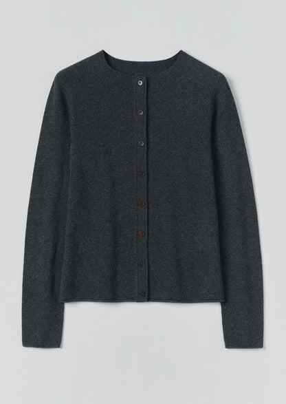 Wool Cashmere Neat Cardigan | Charcoal