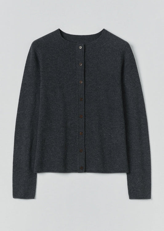 Wool Cashmere Neat Cardigan | Charcoal
