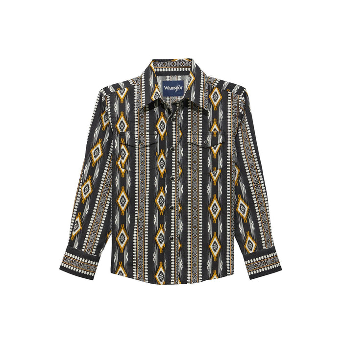 Wrangler Boys Checotah Long Sleeve Shirt in Black/Brown
