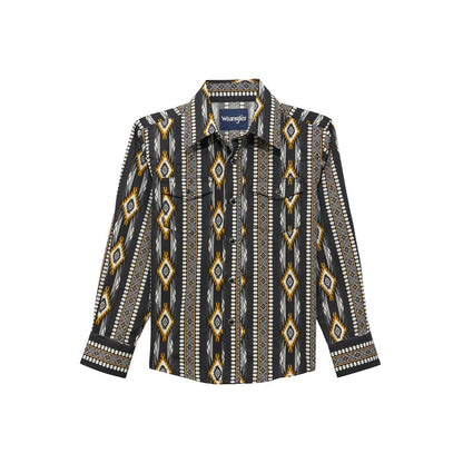 Wrangler Boys Checotah Long Sleeve Shirt in Black/Brown