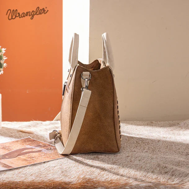 Wrangler Braided Whipstitch Top Handle Tote/Crossbody in Brown