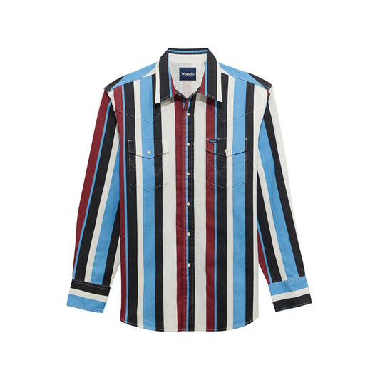 Wrangler Brushpopper Vintage Inspired Long Sleeve Shirt in Blue Multi