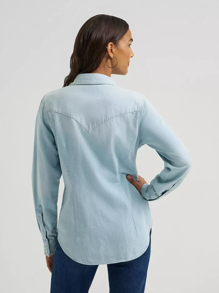 Wrangler Denim Snap Shirt in Bleached Denim