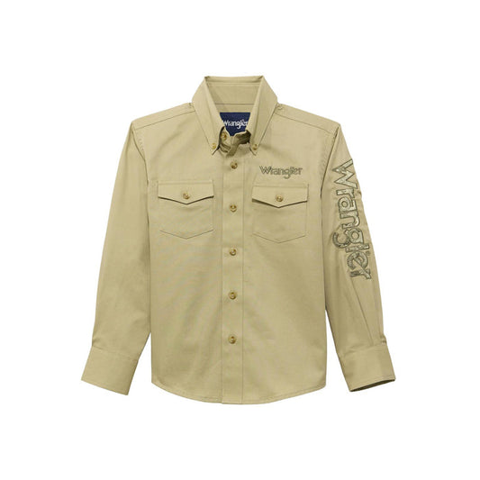 Wrangler Logo Long Sleeve Shirt in Brown