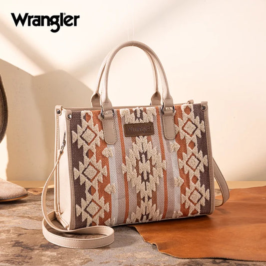 Wrangler Sherpa Aztec Canvas Tote/Crossbody - Tan
