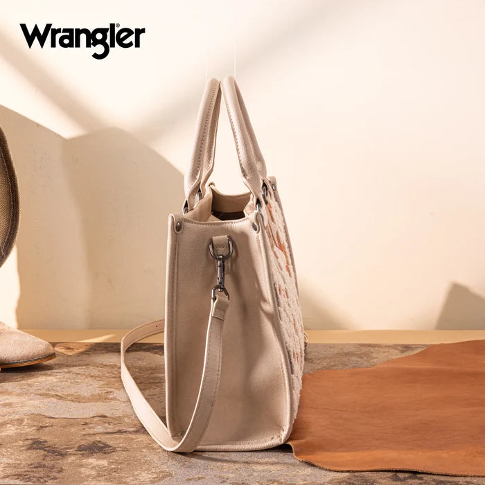 Wrangler Sherpa Aztec Canvas Tote/Crossbody - Tan