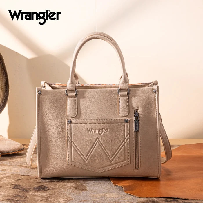 Wrangler Sherpa Aztec Canvas Tote/Crossbody - Tan