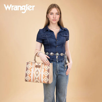 Wrangler Sherpa Aztec Canvas Tote/Crossbody - Tan