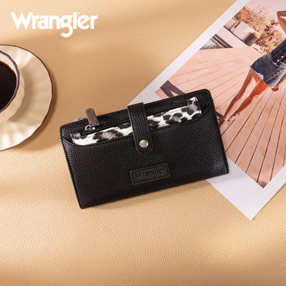 Wrangler Western Bi-Fold RFID Wallet/Wristlet With Detachable Pouch- Black