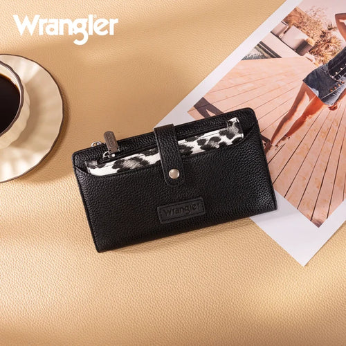 Wrangler Western Bi-Fold RFID Wallet/Wristlet With Detachable Pouch- Black
