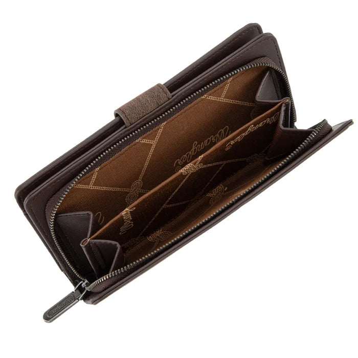 Wrangler Western Floral Tooled RFID Wallet - Coffee