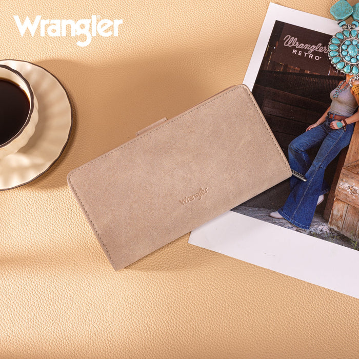 Wrangler Western Floral Tooled RFID Wallet - Khaki
