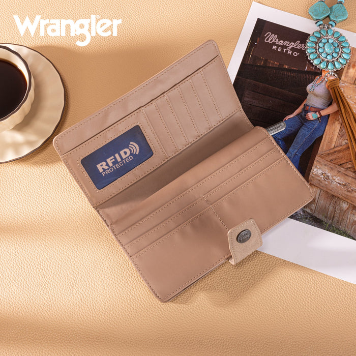 Wrangler Western Floral Tooled RFID Wallet - Khaki