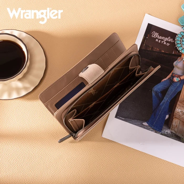 Wrangler Western Floral Tooled RFID Wallet - Khaki