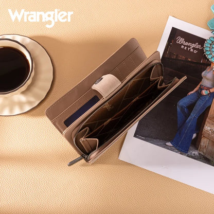 Wrangler Western Floral Tooled RFID Wallet - Khaki