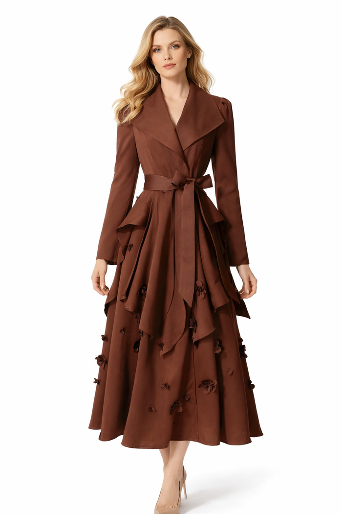 wrap blazer midi dress with layered skirt and waist tie – SIENNA