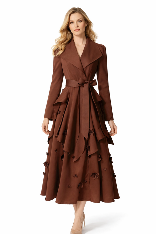 wrap blazer midi dress with layered skirt and waist tie – SIENNA