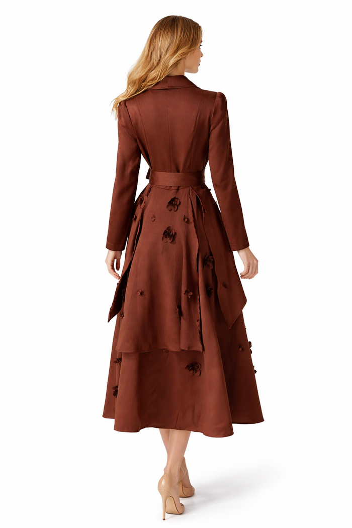 wrap blazer midi dress with layered skirt and waist tie – SIENNA
