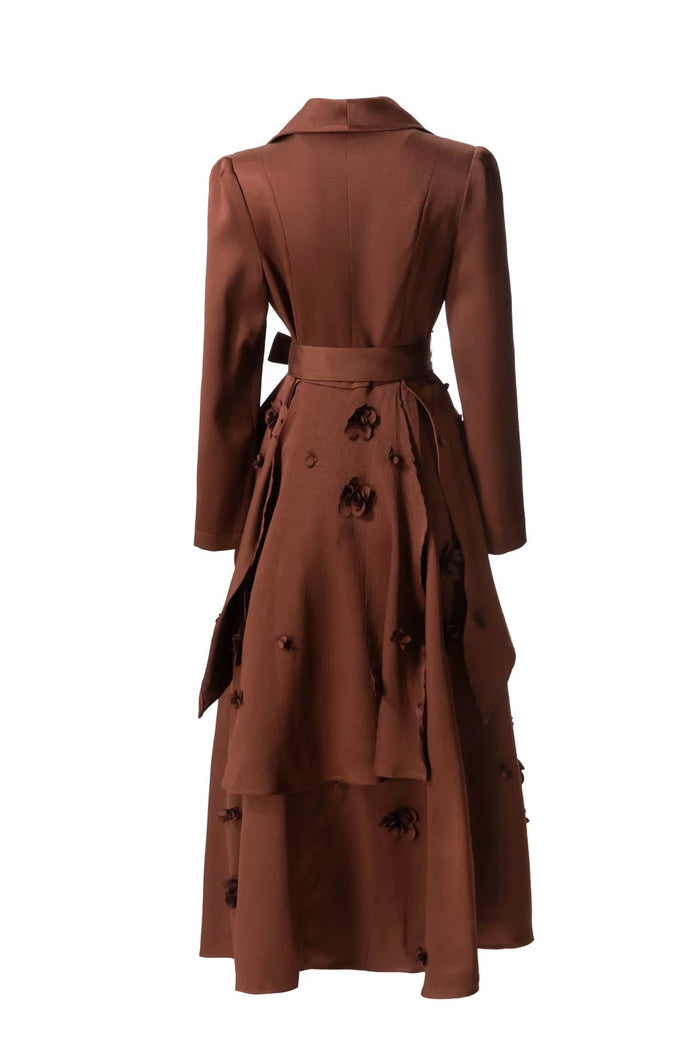 wrap blazer midi dress with layered skirt and waist tie – SIENNA