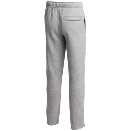 Back view of light grey heather sweatpants with an elastic waistband and a single back welt pocket.