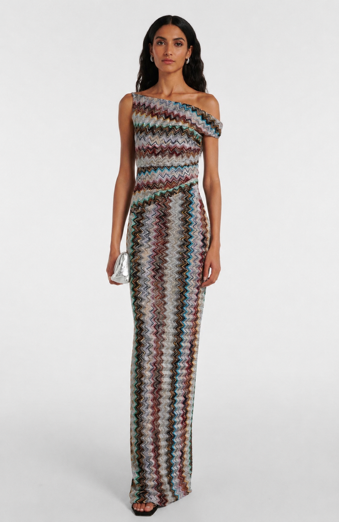 Zigzag One-Shoulder Maxi Dress - Glamour
