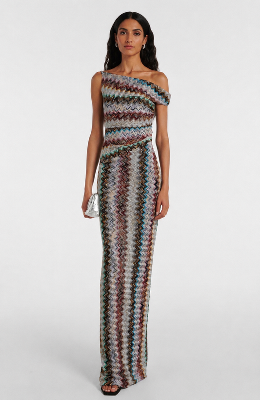 Zigzag One-Shoulder Maxi Dress - Glamour