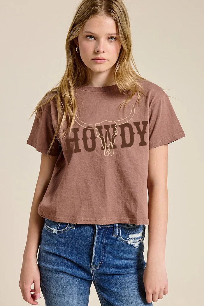Zutter Cow Skull Howdy Graphic Crop