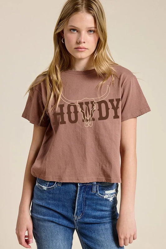Zutter Cow Skull Howdy Graphic Crop