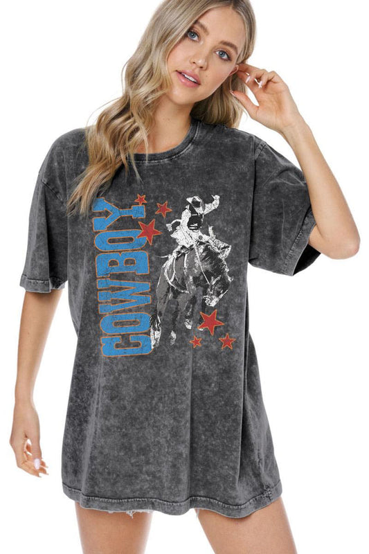 Zutter Cowboy Western Vintage Graphic Washed Boyfriend Tee