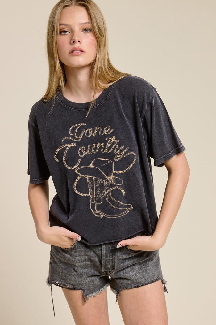 Zutter Gone Country Western Graphic Raw Hem Crop Tee